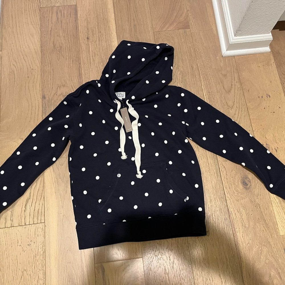 XS JCrew NWT Navy Polka Dot Hoodie